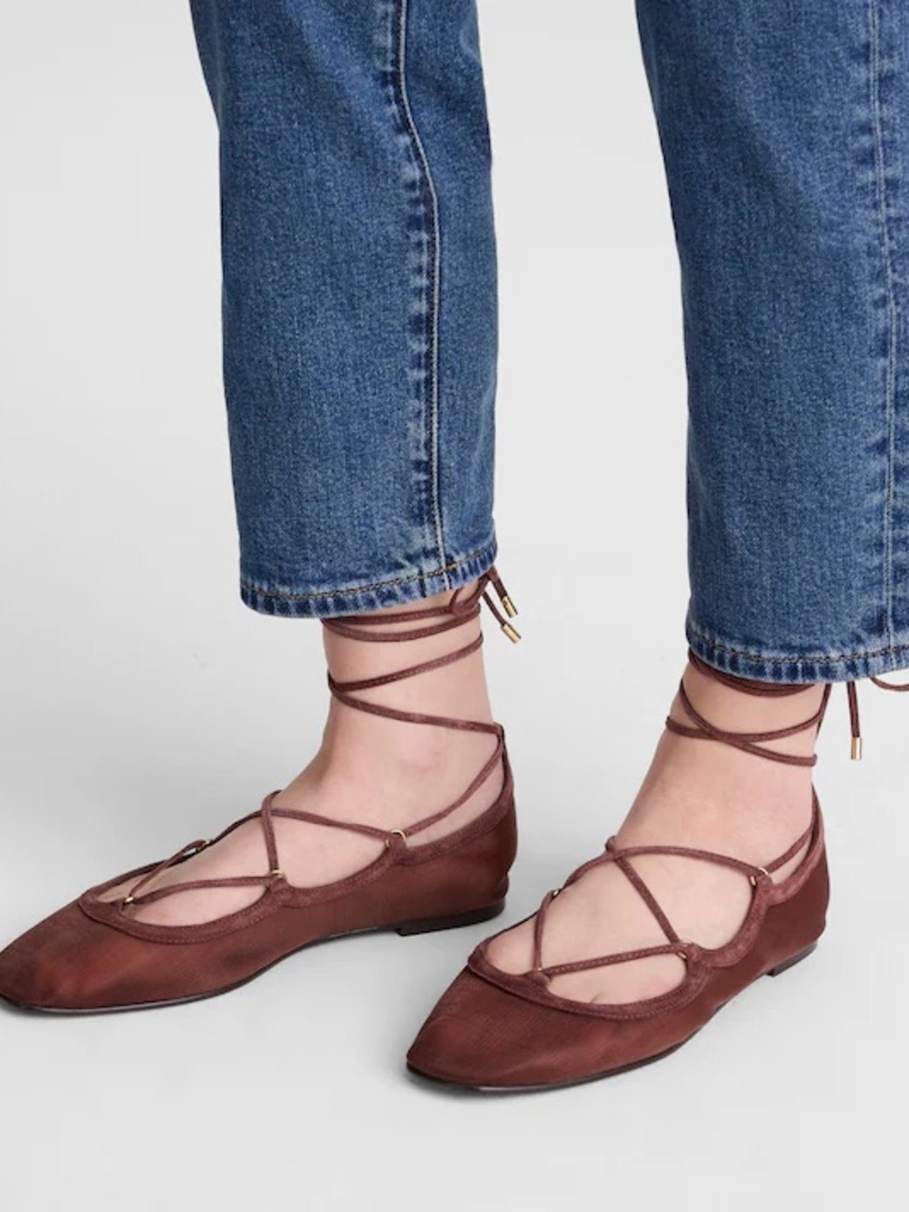 Madewell The Greta Lace-Up Ballet Flat in Cherry Wood